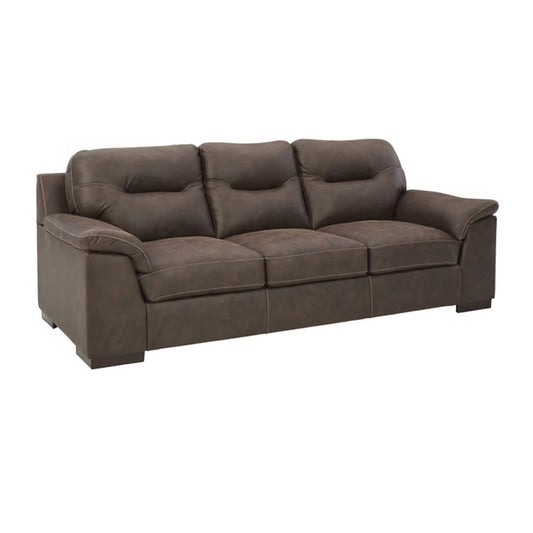 Danie Sofa, Flared Pillow Top Arms, Tufted Brown Faux Leather 96 Inch