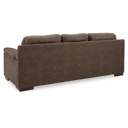 Danie Sofa, Flared Pillow Top Arms, Tufted Brown Faux Leather 96 Inch