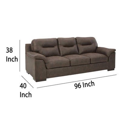 Danie Sofa, Flared Pillow Top Arms, Tufted Brown Faux Leather 96 Inch