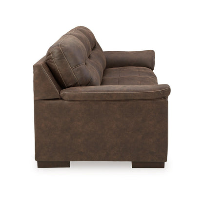 Danie Sofa, Flared Pillow Top Arms, Tufted Brown Faux Leather 96 Inch