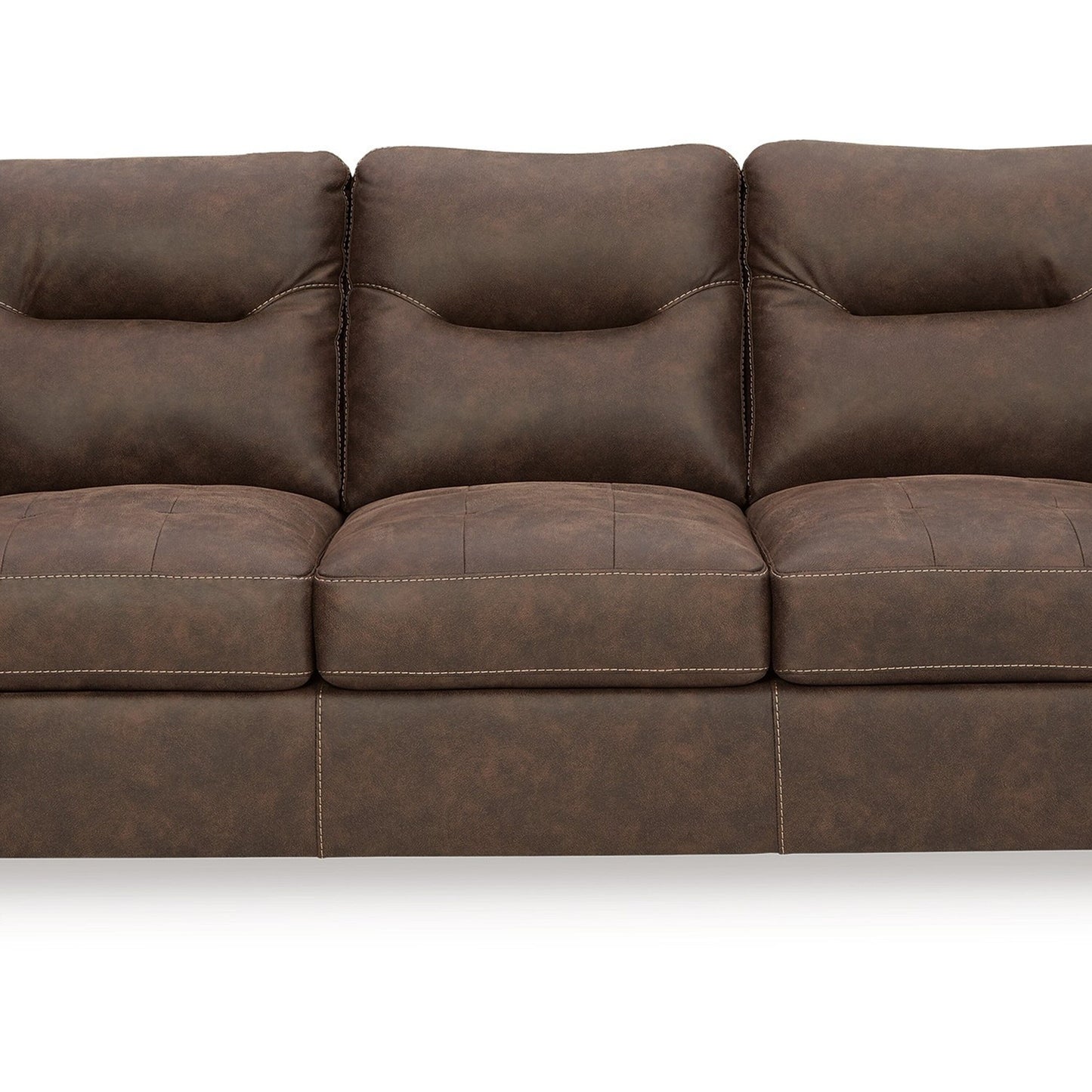 Danie Sofa, Flared Pillow Top Arms, Tufted Brown Faux Leather 96 Inch