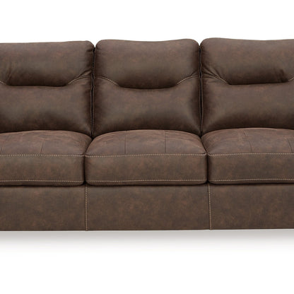 Danie Sofa, Flared Pillow Top Arms, Tufted Brown Faux Leather 96 Inch