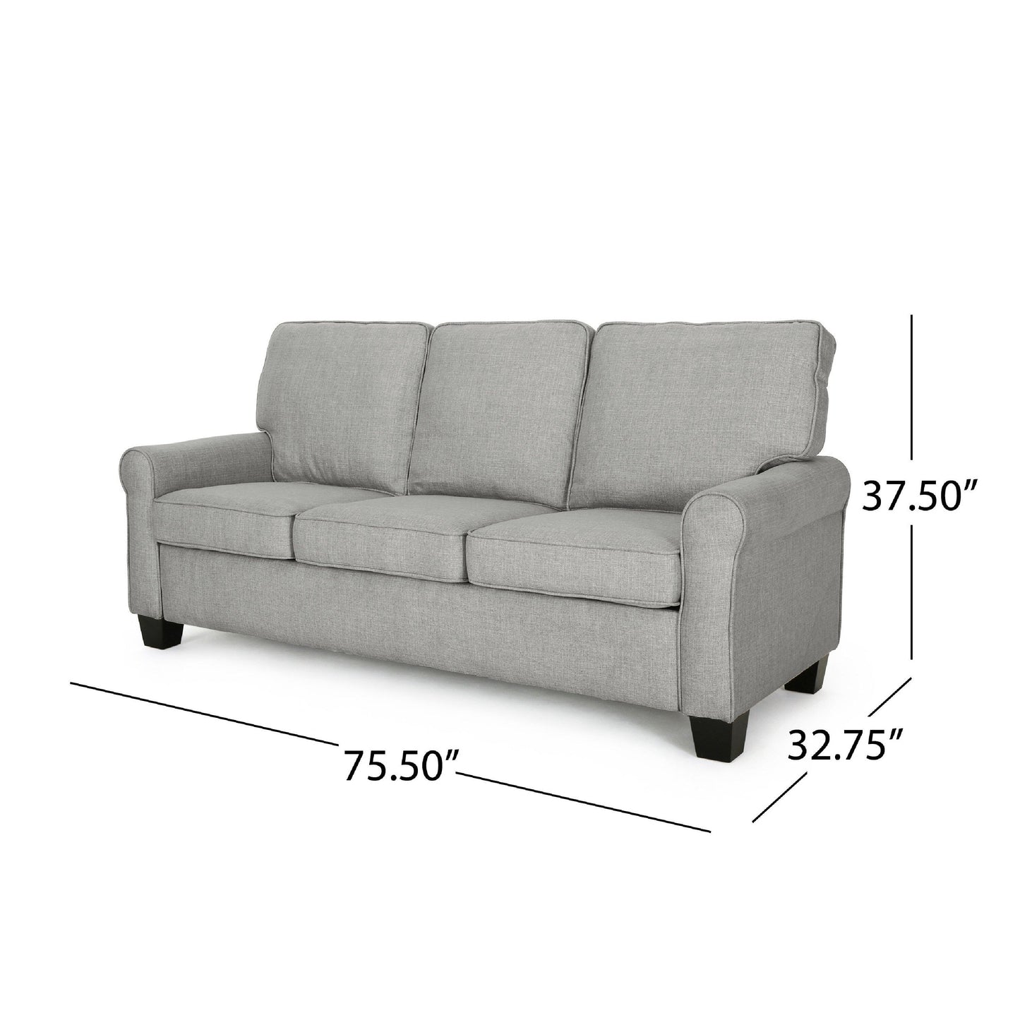 Danny 3 Seater Sofa, Modern Light Gray Fabric and Plush Seats, 76 Inch