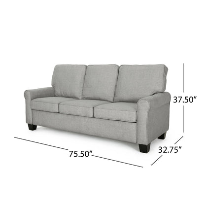 Danny 3 Seater Sofa, Modern Light Gray Fabric and Plush Seats, 76 Inch