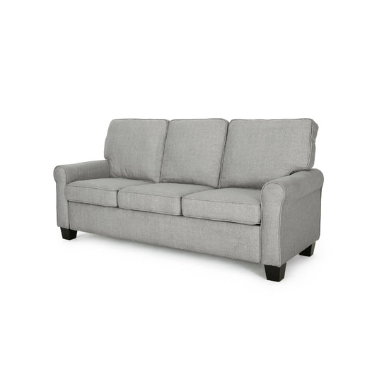 Danny 3 Seater Sofa, Modern Light Gray Fabric and Plush Seats, 76 Inch