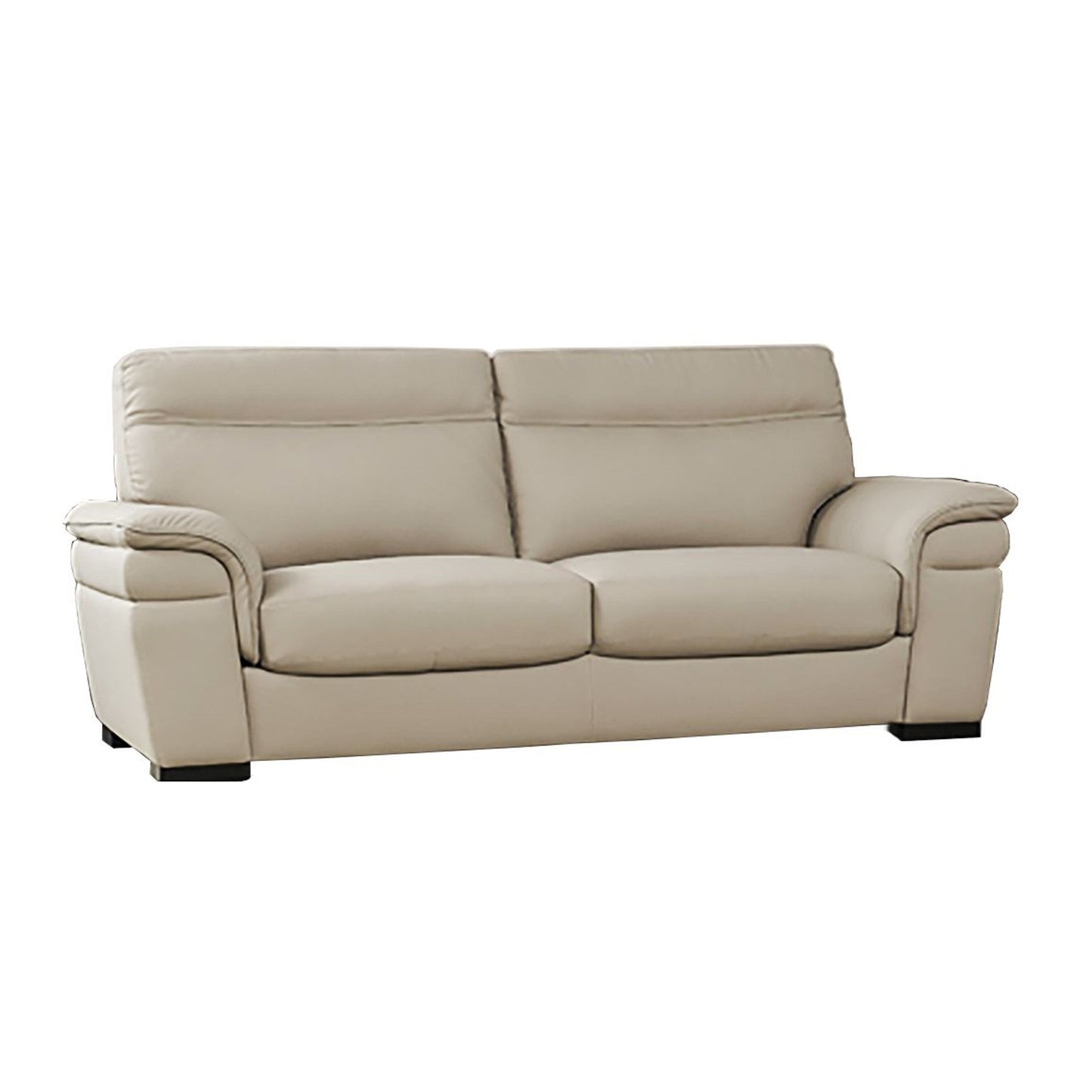 Danny Sofa, Light Gray Italian Leather, Foam Cushions, Wood Legs, 85 Inch