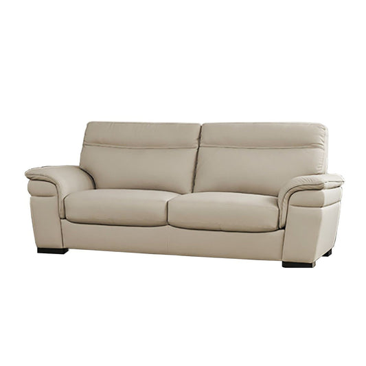 Danny Sofa, Light Gray Italian Leather, Foam Cushions, Wood Legs, 85 Inch