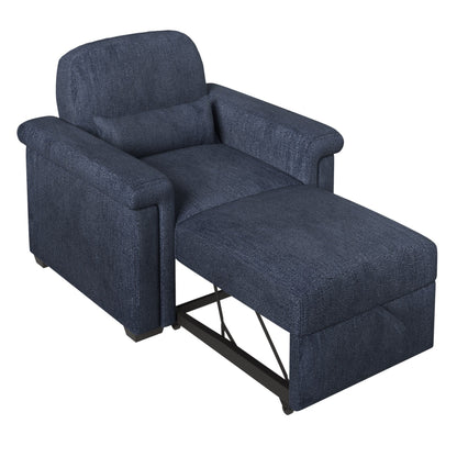 Dark Blue 34.6 3 in 1 Polyester Convertible Pull Out Single Sofa Bed with Pillow and Adjust Backrest for Living Room