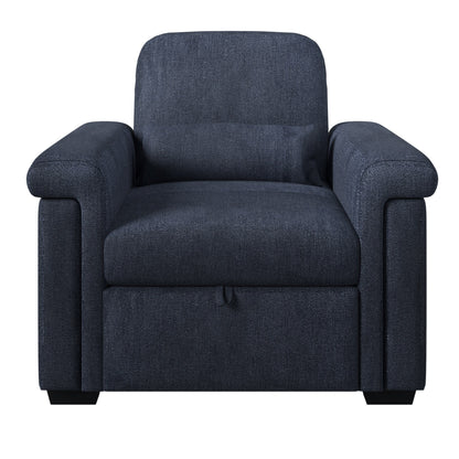 Dark Blue 34.6 3 in 1 Polyester Convertible Pull Out Single Sofa Bed with Pillow and Adjust Backrest for Living Room
