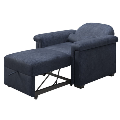 Dark Blue 34.6 3 in 1 Polyester Convertible Pull Out Single Sofa Bed with Pillow and Adjust Backrest for Living Room