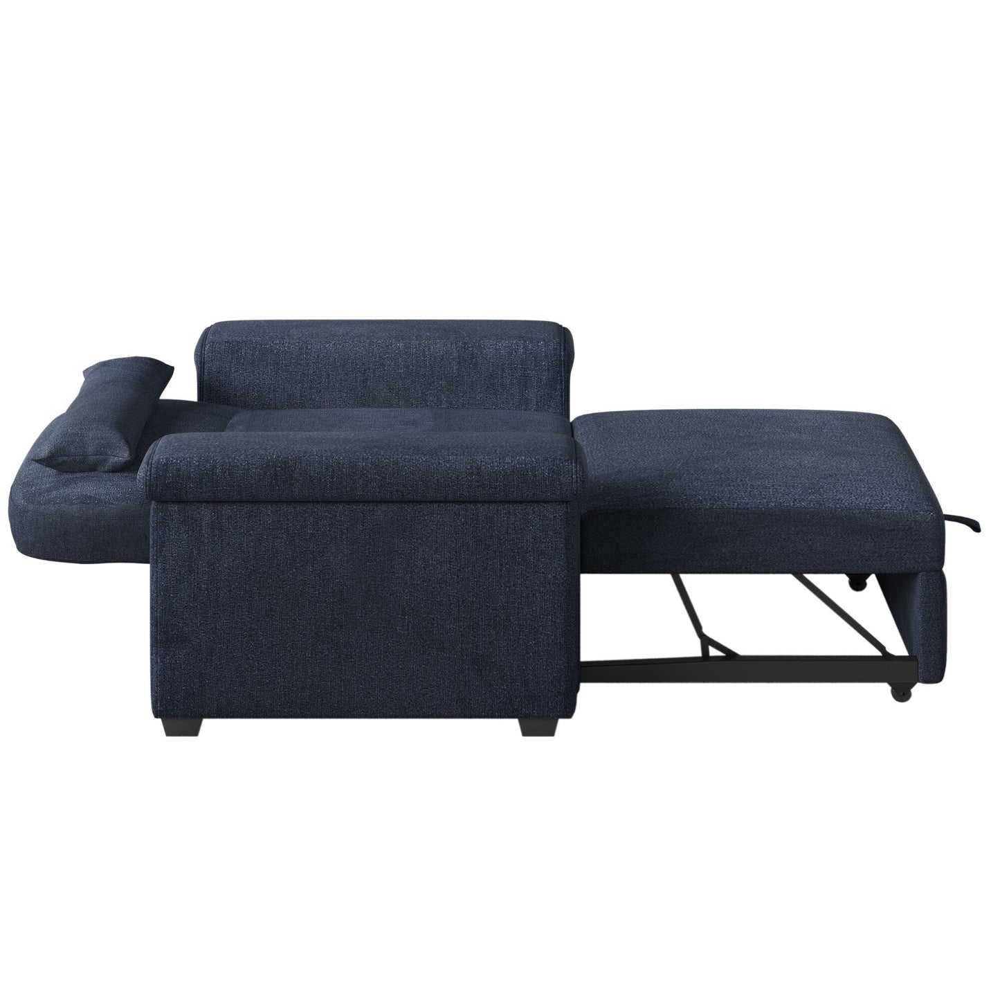 Dark Blue 34.6 3 in 1 Polyester Convertible Pull Out Single Sofa Bed with Pillow and Adjust Backrest for Living Room