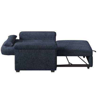 Dark Blue 34.6 3 in 1 Polyester Convertible Pull Out Single Sofa Bed with Pillow and Adjust Backrest for Living Room