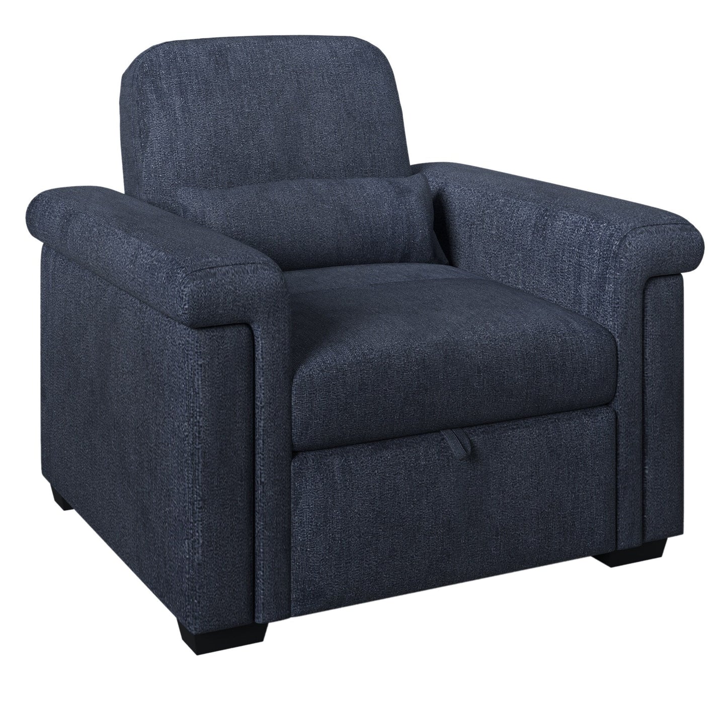 Dark Blue 34.6 3 in 1 Polyester Convertible Pull Out Single Sofa Bed with Pillow and Adjust Backrest for Living Room