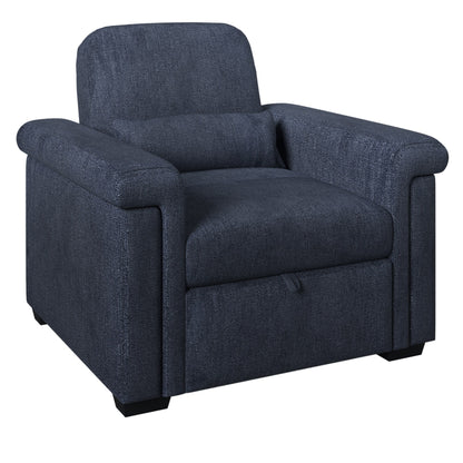 Dark Blue 34.6 3 in 1 Polyester Convertible Pull Out Single Sofa Bed with Pillow and Adjust Backrest for Living Room