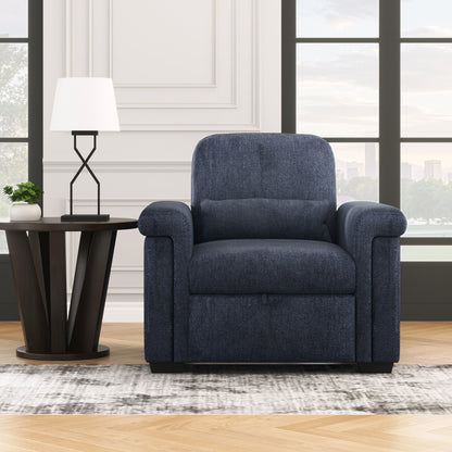 Dark Blue 34.6 3 in 1 Polyester Convertible Pull Out Single Sofa Bed with Pillow and Adjust Backrest for Living Room