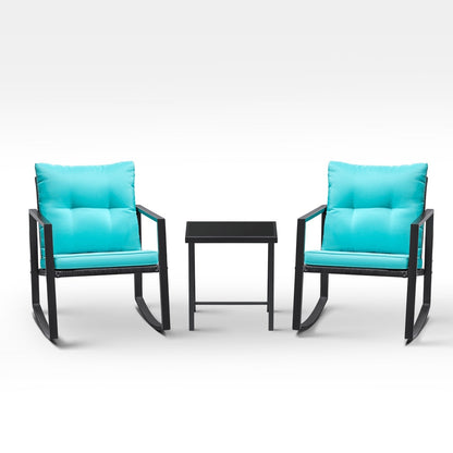 Lacoo 3 Piece Rocking Bistro Set Wicker Patio with Glass Coffee Table
