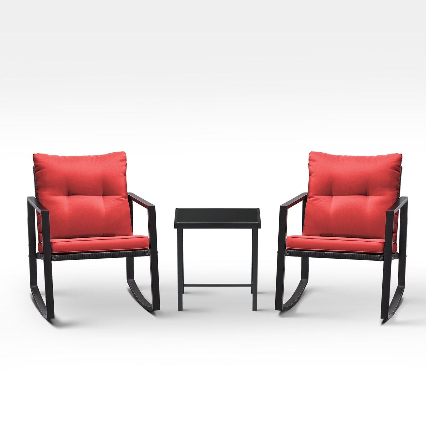 Lacoo 3 Piece Rocking Bistro Set Wicker Patio with Glass Coffee Table