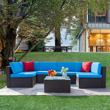 Lacoo 7 Pieces Outdoor Sectional Sofa Wicker Rattan Conversation Sets