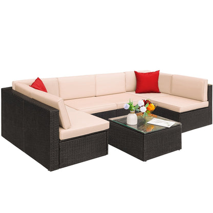 Lacoo 7 Pieces Outdoor Sectional Sofa Wicker Rattan Conversation Sets