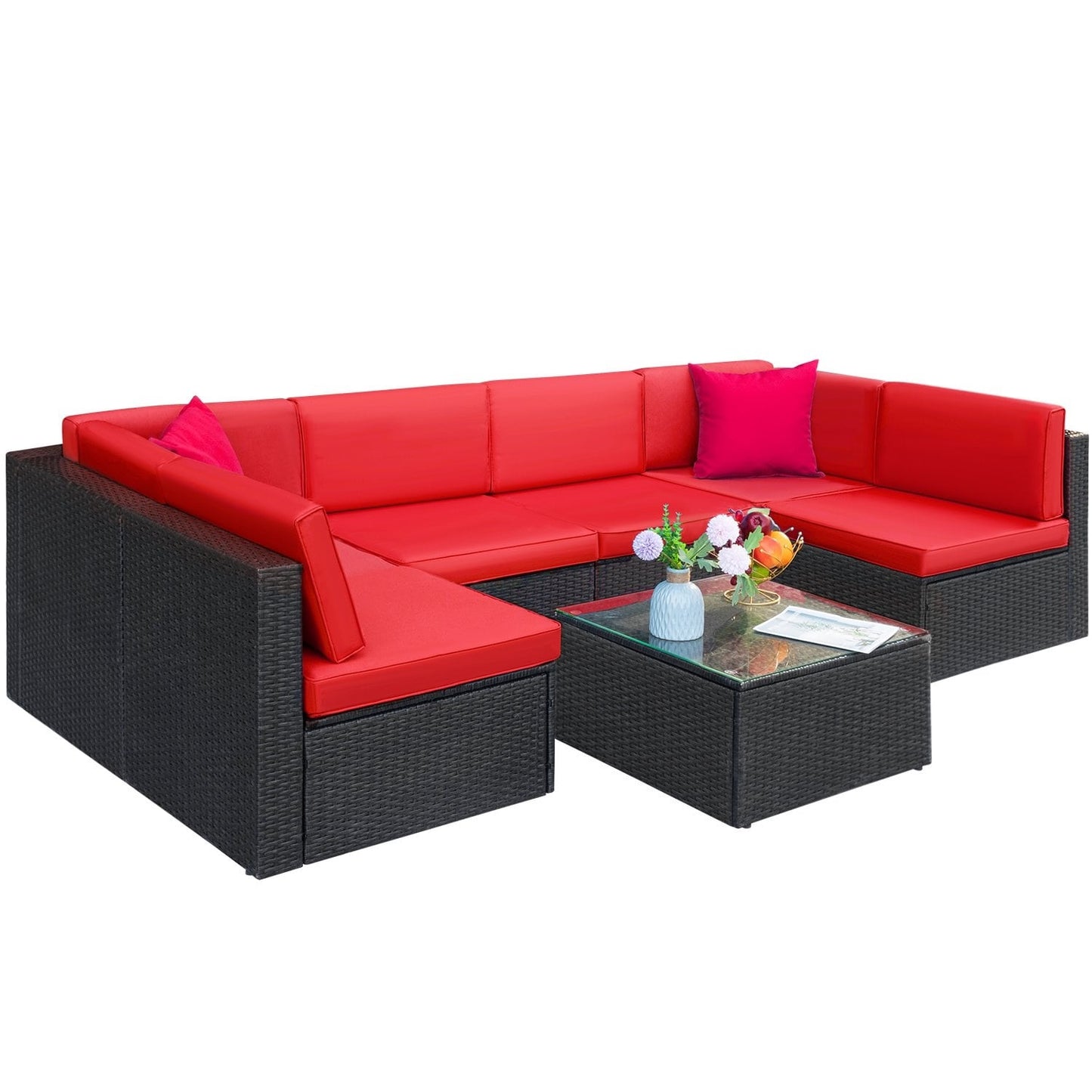 Lacoo 7 Pieces Outdoor Sectional Sofa Wicker Rattan Conversation Sets