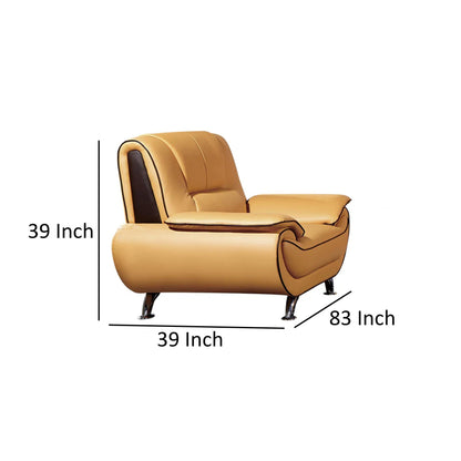 Diana Sofa, Black, Yellow Genuine Leather, Pillow Top Arms, Chrome, 83 Inch