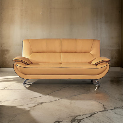 Diana Sofa, Black, Yellow Genuine Leather, Pillow Top Arms, Chrome, 83 Inch