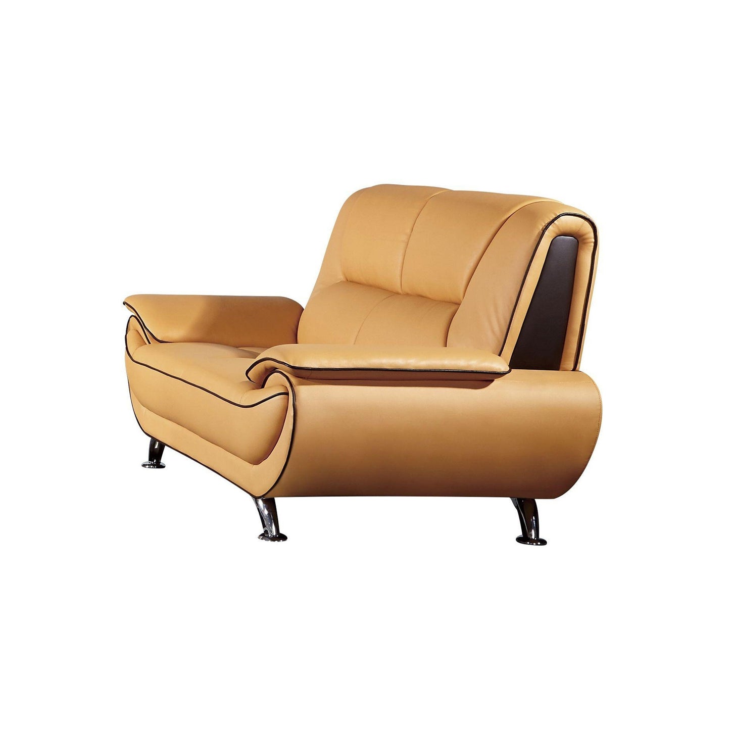 Diana Sofa, Black, Yellow Genuine Leather, Pillow Top Arms, Chrome, 83 Inch