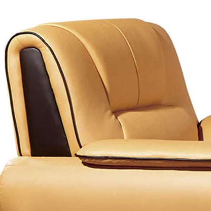 Diana Sofa, Black, Yellow Genuine Leather, Pillow Top Arms, Chrome, 83 Inch