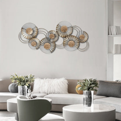 Distressed Grey and Gold Metal Modern Flower Wall Decor