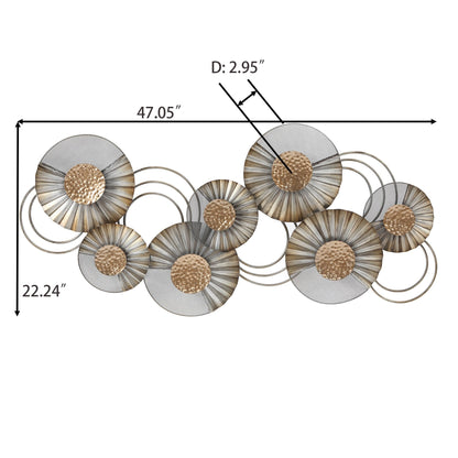 Distressed Grey and Gold Metal Modern Flower Wall Decor