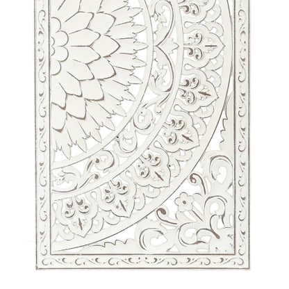 Distressed Ivory White Wood Flower Wall Art with Black Accents (Set of 2)