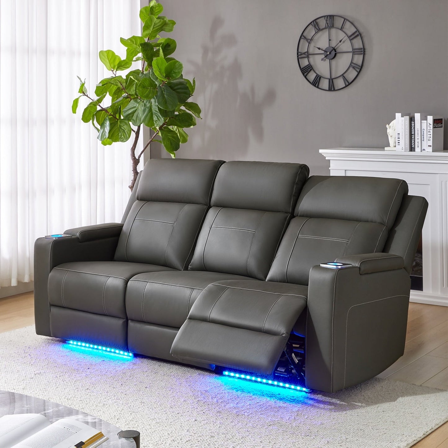Dolores 82.5 Wide Genuine Leather Power Reclining Sofa with Storage and Cup Holder by HULALA HOME