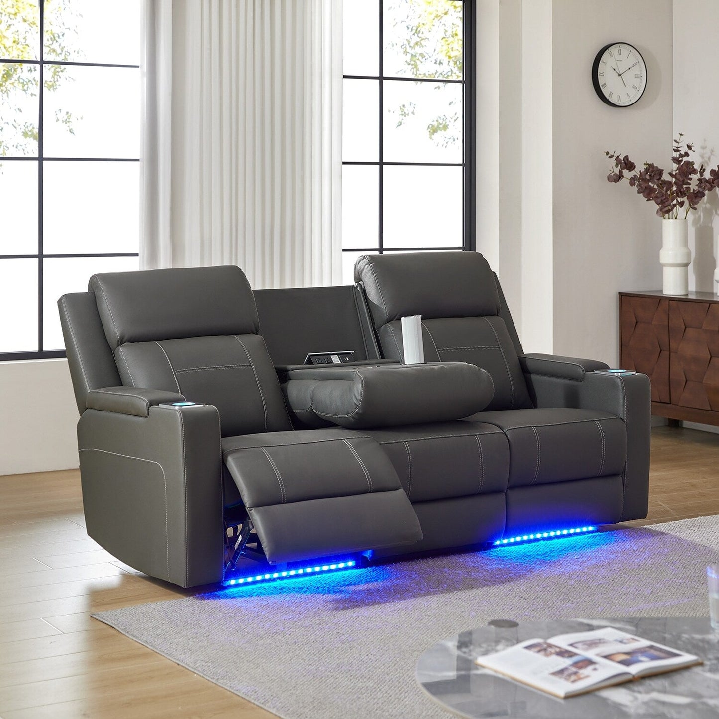 Dolores 82.5 Wide Genuine Leather Power Reclining Sofa with Storage and Cup Holder by HULALA HOME