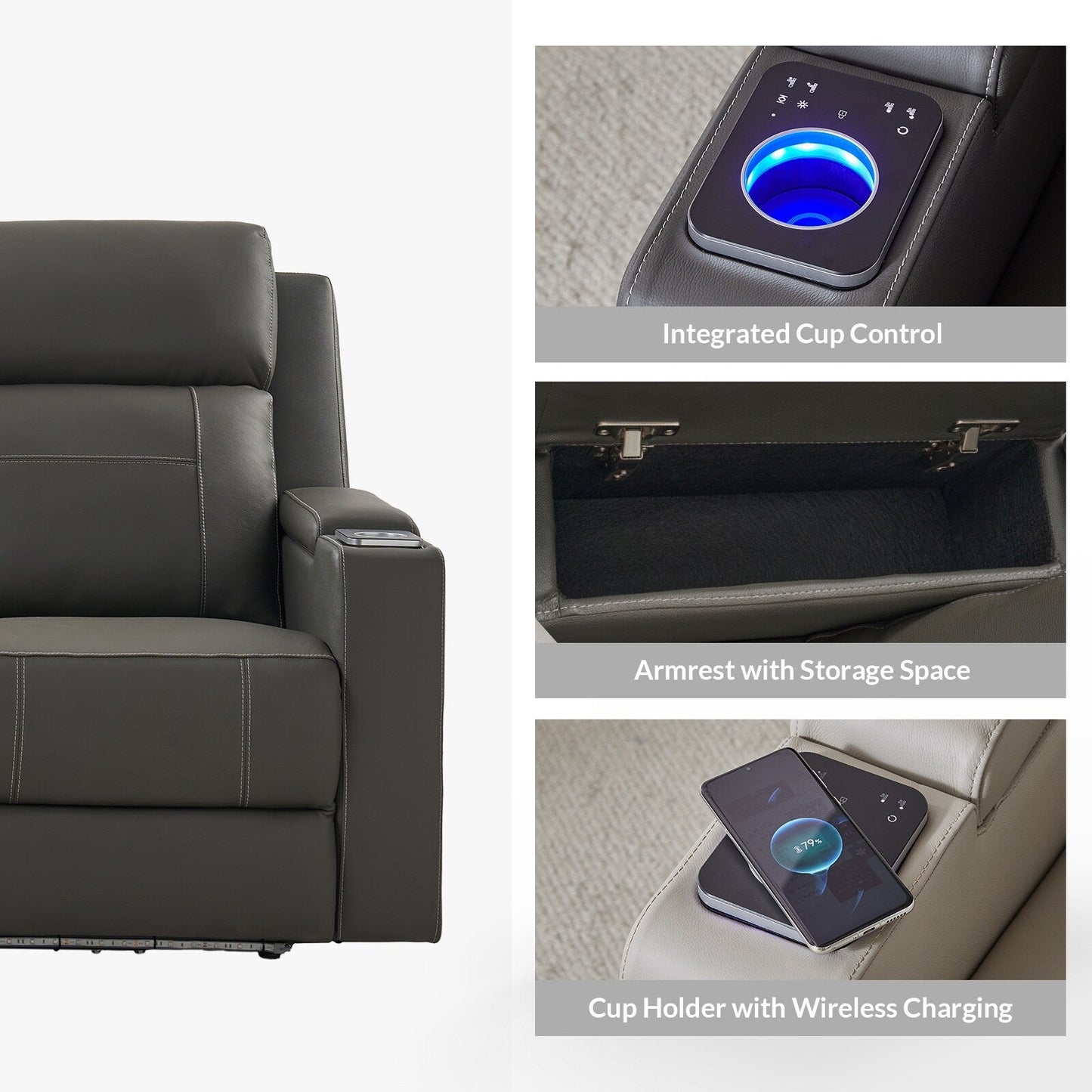 Dolores 82.5 Wide Genuine Leather Power Reclining Sofa with Storage and Cup Holder by HULALA HOME