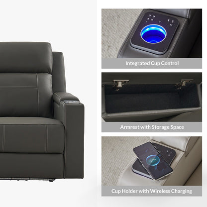 Dolores 82.5 Wide Genuine Leather Power Reclining Sofa with Storage and Cup Holder by HULALA HOME