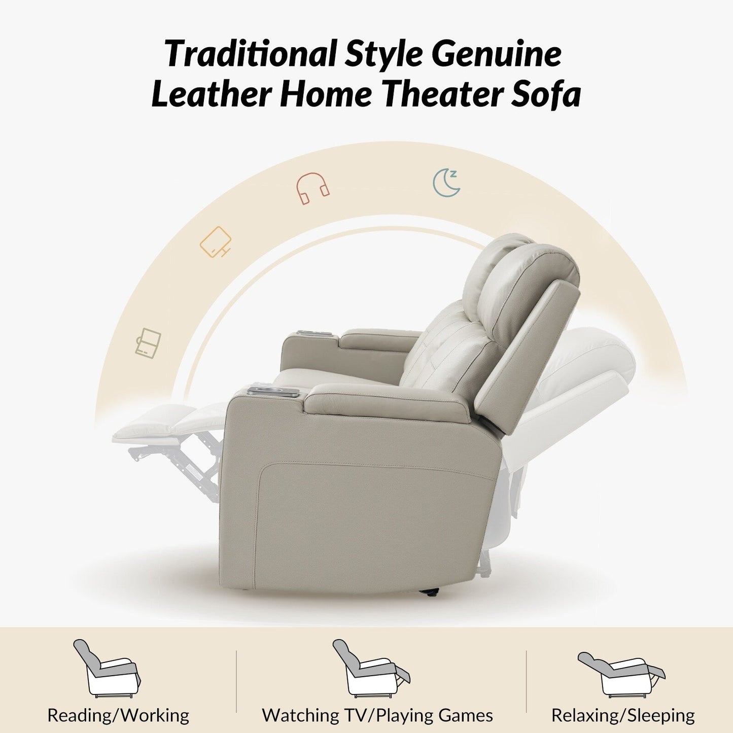 Dolores 82.5 Wide Genuine Leather Power Reclining Sofa with Storage and Cup Holder by HULALA HOME