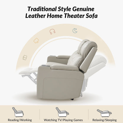 Dolores 82.5 Wide Genuine Leather Power Reclining Sofa with Storage and Cup Holder by HULALA HOME