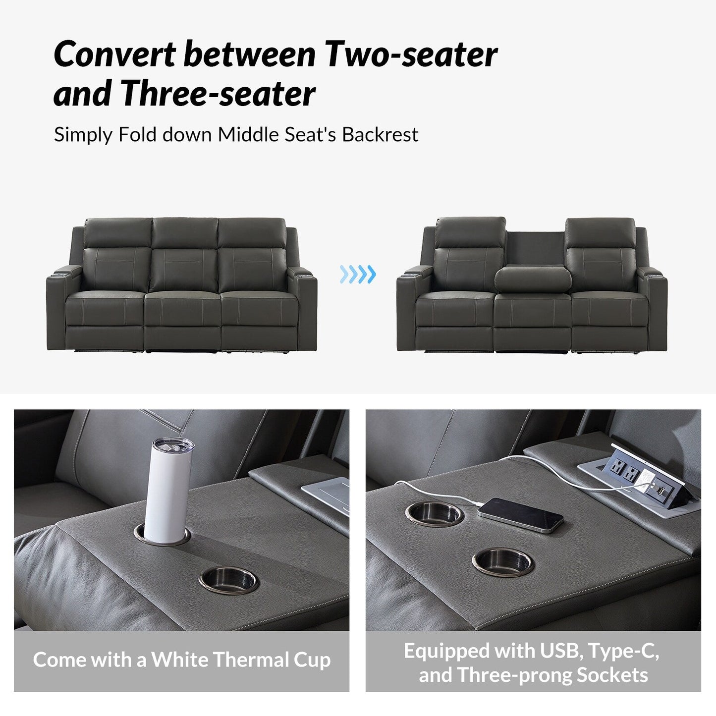 Dolores 82.5 Wide Genuine Leather Power Reclining Sofa with Storage and Cup Holder by HULALA HOME