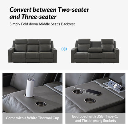 Dolores 82.5 Wide Genuine Leather Power Reclining Sofa with Storage and Cup Holder by HULALA HOME