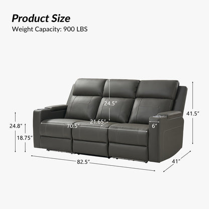 Dolores 82.5 Wide Genuine Leather Power Reclining Sofa with Storage and Cup Holder by HULALA HOME