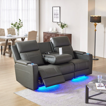 Dolores 82.5 Wide Genuine Leather Power Reclining Sofa with Storage and Cup Holder by HULALA HOME