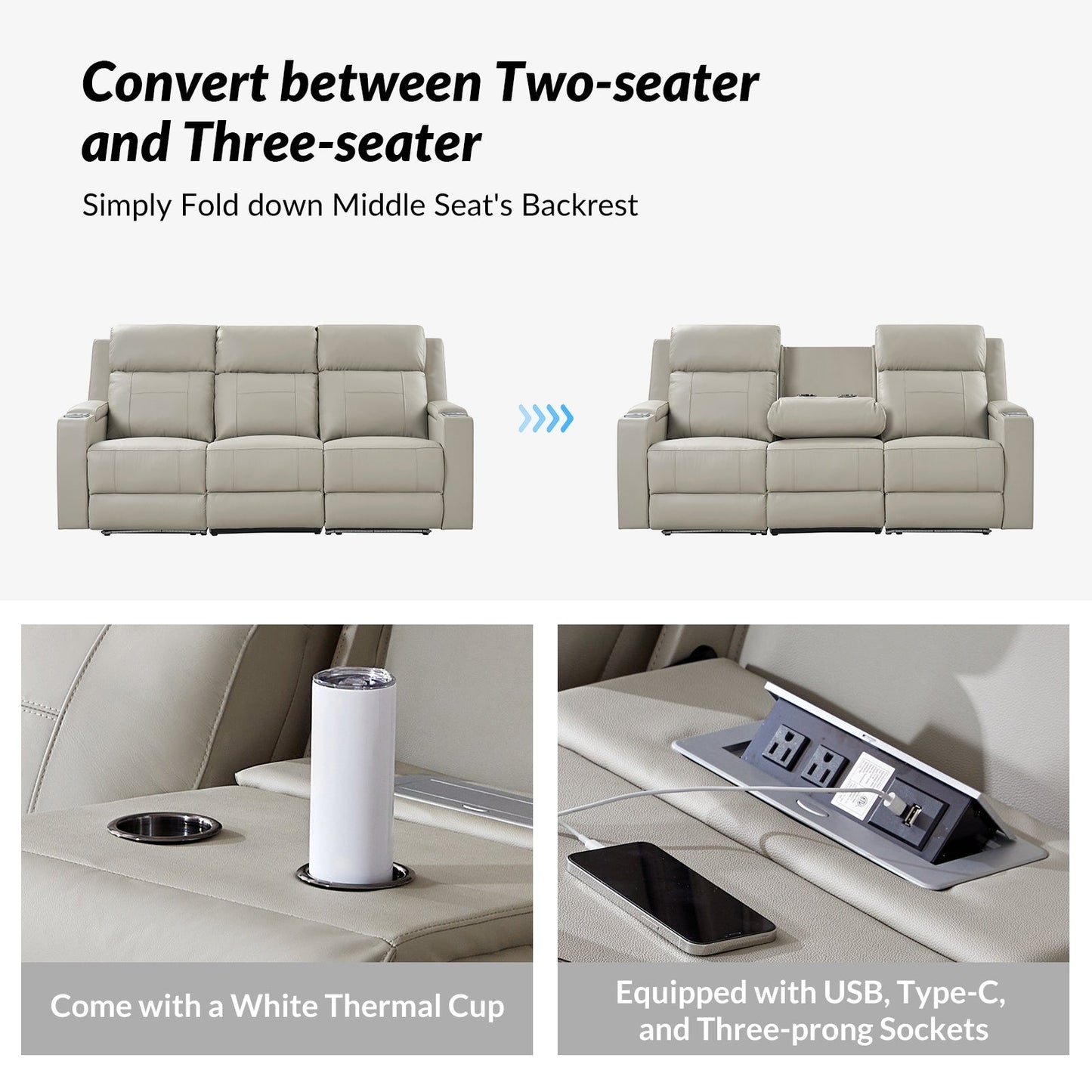 Dolores 82.5 Wide Genuine Leather Power Reclining Sofa with Storage and Cup Holder by HULALA HOME