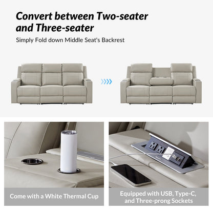 Dolores 82.5 Wide Genuine Leather Power Reclining Sofa with Storage and Cup Holder by HULALA HOME