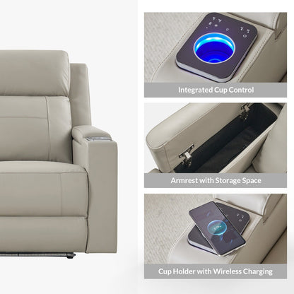 Dolores 82.5 Wide Genuine Leather Power Reclining Sofa with Storage and Cup Holder by HULALA HOME