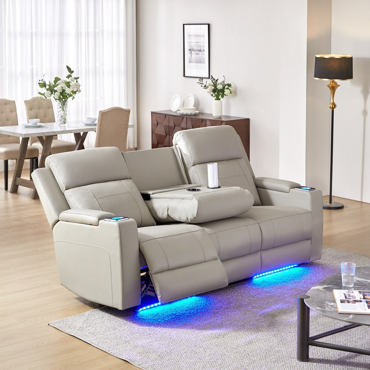 Dolores 82.5 Wide Genuine Leather Power Reclining Sofa with Storage and Cup Holder by HULALA HOME