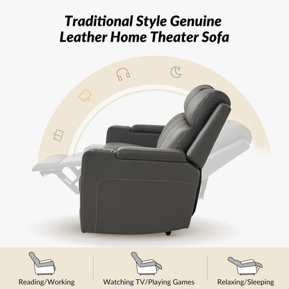 Dolores 82.5 Wide Genuine Leather Power Reclining Sofa with Storage and Cup Holder by HULALA HOME