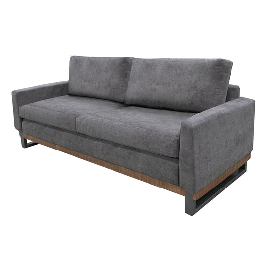 Dome Sofa with 2 Accent Pillows, 86 Inch, Solid Pine Wood, Gray Polyester