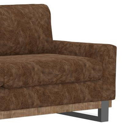 Dome Sofa with 2 Accent Pillows, Pine Wood, Brown Faux Leather 89 Inch