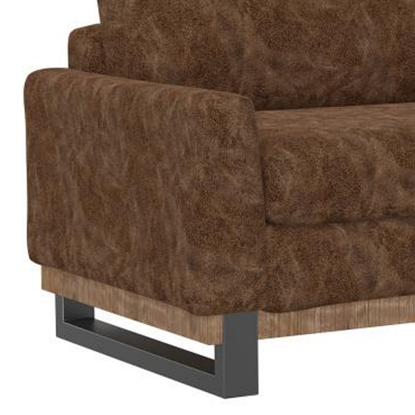 Dome Sofa with 2 Accent Pillows, Pine Wood, Brown Faux Leather 89 Inch