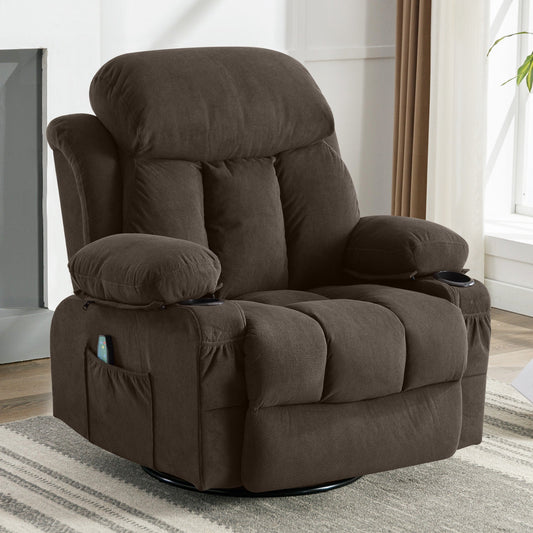 Dotted Velvet Massage Heated Manual Recliner Chair w/360° Swivel Base
